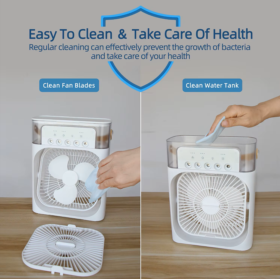 3 in 1 Portable Table Air Conditioner Fan Ice Water Mist Mini Cooler with LED Timer