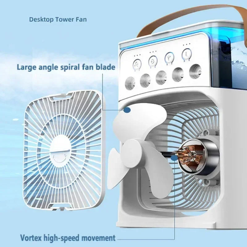 3 in 1 Portable Table Air Conditioner Fan Ice Water Mist Mini Cooler with LED Timer