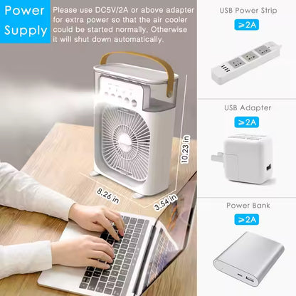 3 in 1 Portable Mini Air Cooler Fan with Ice Water Mist & LED Timer — Beat the Heat!
