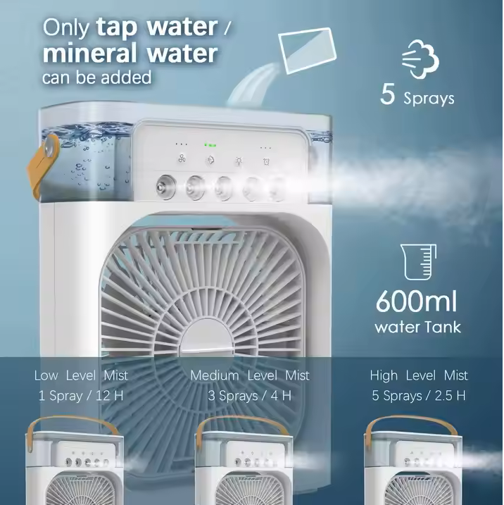 3 in 1 Portable Table Air Conditioner Fan Ice Water Mist Mini Cooler with LED Timer